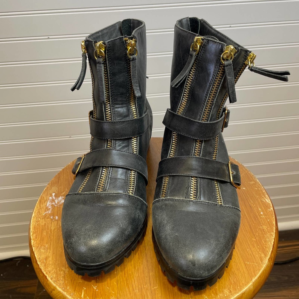 Cynthia Vincent Darby Double Zip & Buckle Moto Lug Sole Boots - Picture 4 of 11